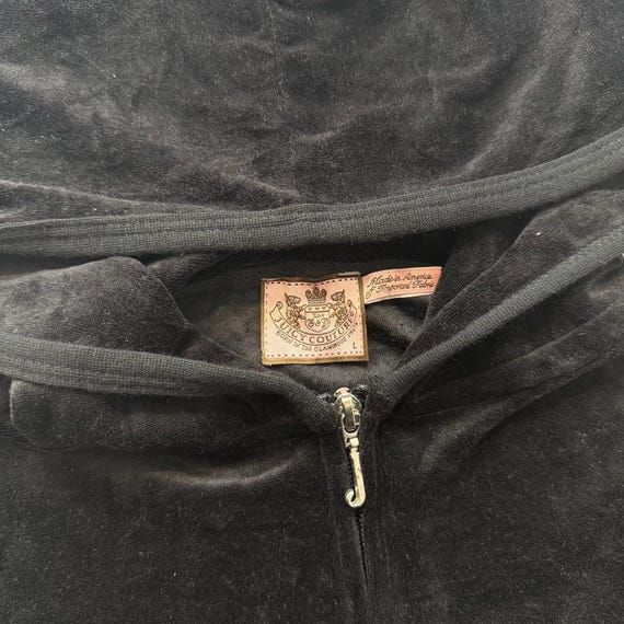 Vintage Juicy Couture Women Black Velour Zip-Up Hoodie Pockets Loungewear Size L View 3