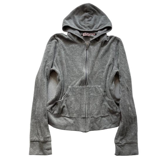 Vintage Juicy Couture Womens Gray Velour Zip-Up Hoodie Loungewear Classic Size L