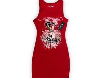 Ed Hardy “Cobra” Red Rib Tank Dress