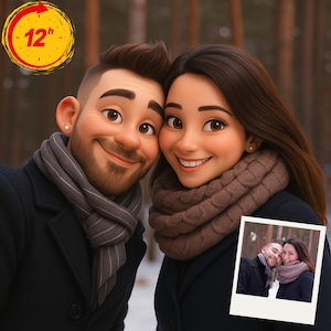 Retrato estilo Pixar a partir de una foto, dibujo de pareja, retrato estilo Pixar Art, retrato estilo caricatura en 3D, regalo personalizado de caricatura