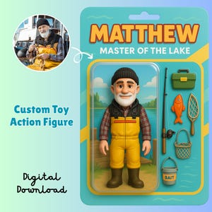 Custom Toy Figure Portrait, Retro 90s Action Figure Art, AI Cartoon Design, Digital Popular Now Gift for Him, Toy Box Style Poster Download