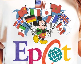 Comfort Colors® Epcot Shirt Mickey Flags of Nations Vintage 90's Style WDW Unisex Tee, Disney Epcot World Tour Shirt, Disneyland Family Trip