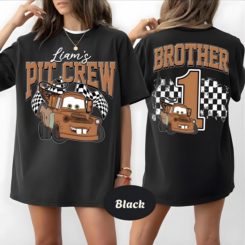 Lightning McQueen Race Car Birthday Family Matching Shirts, Cars Family T-Shirt, Pit Crew T-Shirt, Fast One Birthday, Birthday Boy Shirt image 8