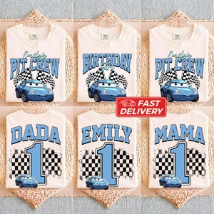 Lightning McQueen Race Car Birthday Family Matching Shirts, Cars Family T-Shirt, Pit Crew T-Shirt, Fast One Birthday, Birthday Boy Shirt image 4