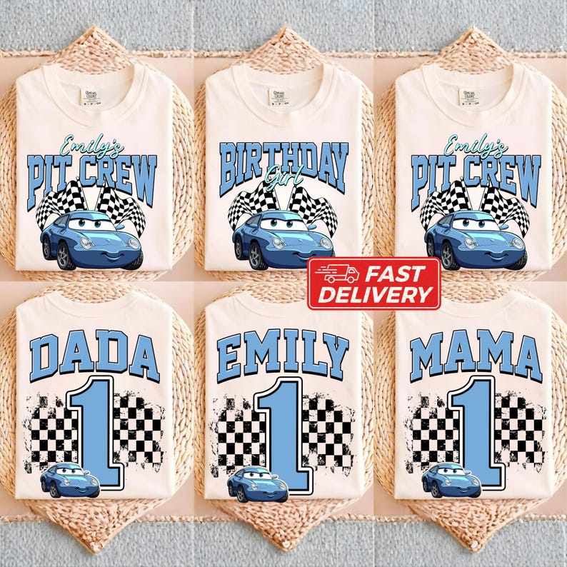 Lightning McQueen Race Car Birthday Family Matching Shirts, Cars Family T-Shirt, Pit Crew T-Shirt, Fast One Birthday, Birthday Boy Shirt image 4