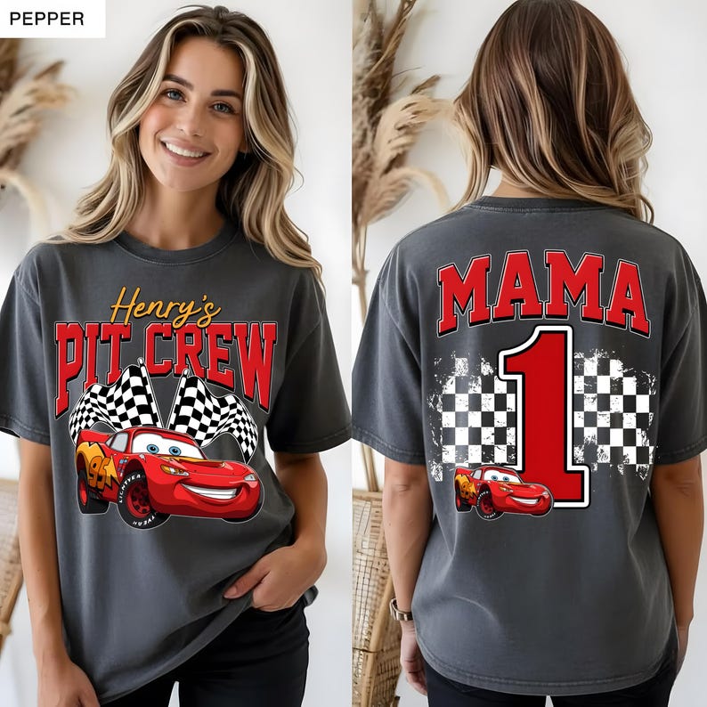 Lightning McQueen Race Car Birthday Family Matching Shirts, Cars Family T-Shirt, Pit Crew T-Shirt, Fast One Birthday, Birthday Boy Shirt image 7