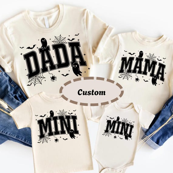 Custom Family Matching Halloween Shirt, Cute Mama, Dada, Mini Matching Family Shirt, Spooky Season, Gift for Mom, Mombie Ghost Tee,Halloween