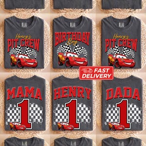 Lightning McQueen Race Car Birthday Family Matching Shirts, Cars Family T-Shirt, Pit Crew T-Shirt, Fast One Birthday, Birthday Boy Shirt image 2