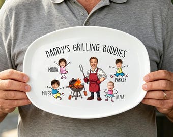 Gepersonaliseerde grillplaat, vaderdagcadeau van kinderen, grillcadeaus, barbecuecadeaus Aangepaste grillplaat, papa's grillplaat met kindernaam