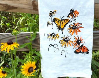 Black-eyed Susan Butterfly Flour Sack Towel in Sunburst color way