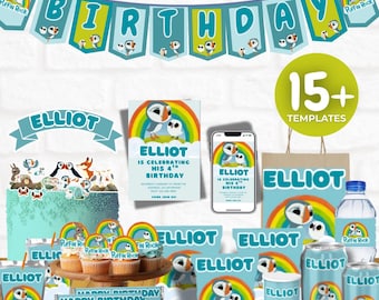 Puffin Rock födelsedagsfestpaket: Redigerbara Canva-mallar (digital nedladdning)