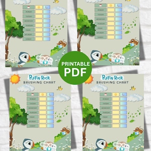 Rocher des macareux| Tableau de brossage| Tableau imprimable |Imprimable pour enfants |soins de santé pour enfants | Activité | Pour filles et garçons