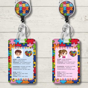 Tarjeta de identificación de autismo imprimible / Editable / Etiqueta de seguridad / Tarjeta de identificación de autismo digital