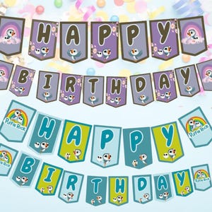 Puffin Rock | Banner de festa para impressão | Imprimíveis de aniversário Puffin Rock | Festa Puffin para meninas e meninos | Banner de aniversário para impressão