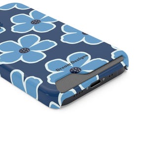Phone Case With Card Holder, Floral Phone Wallet, Blue Flower Pattern Card Slot Cover, Cellphone Sleeve, Cute Botanical Phone Holder