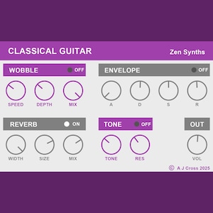 Classical Nylon Guitar VST Plugin musical instrument. For Lofi hiphop, Chillhop and Jazzhop music. Midi, DAW. Instant Digital Download.