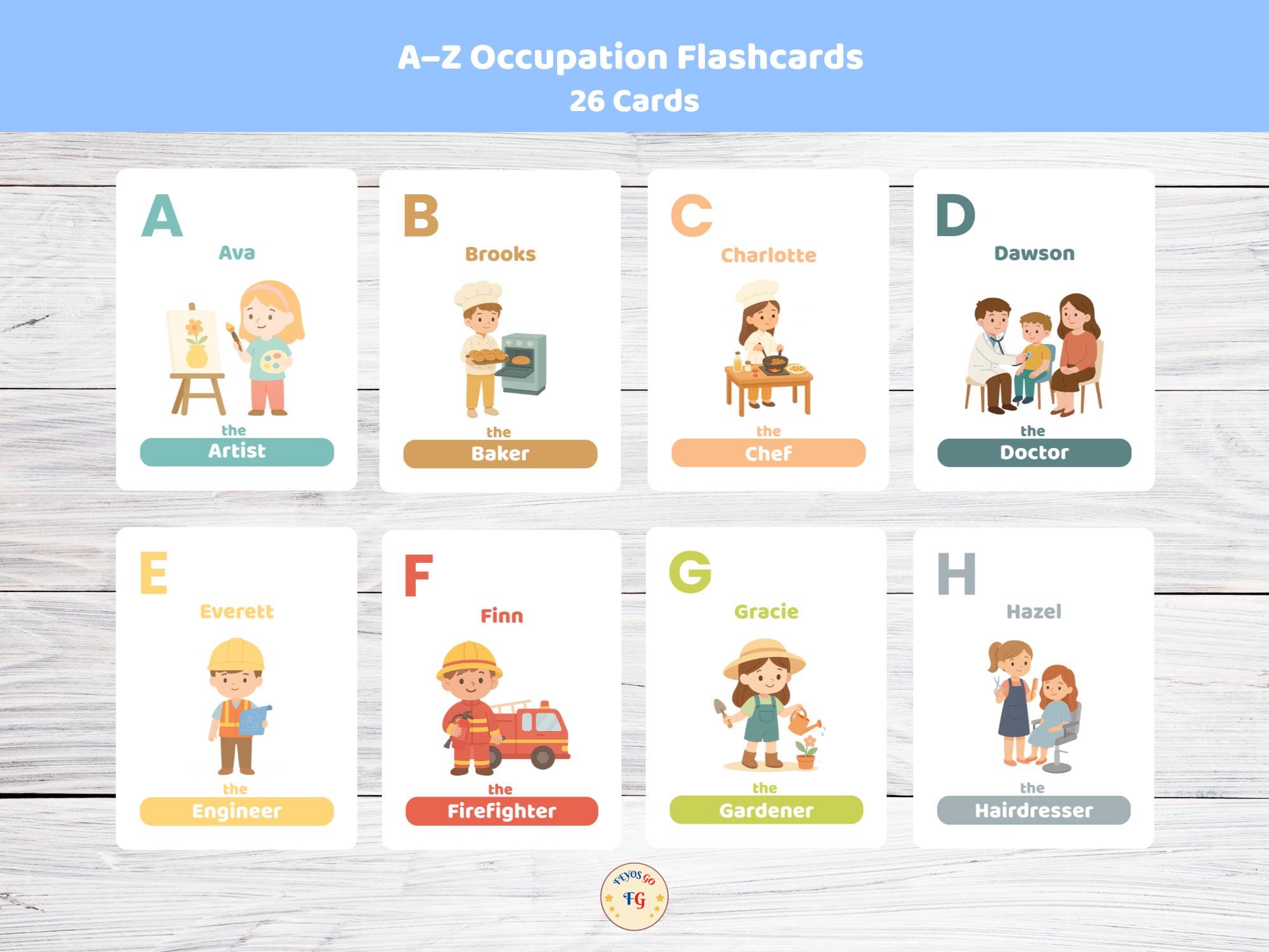 A-Z Occupation Flashcards for Kids - 26 Printable Job Cards | Instant ...