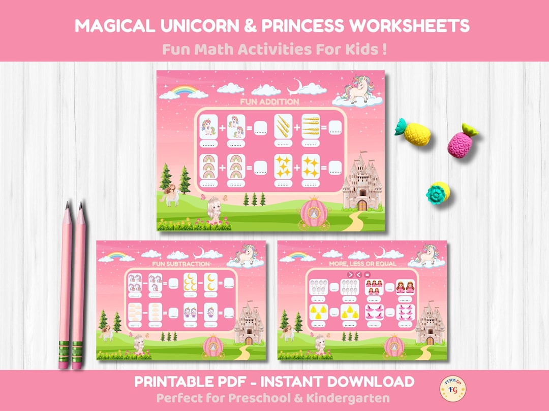 Unicorn and Princess Math Worksheets – Addition, Subtraction ...