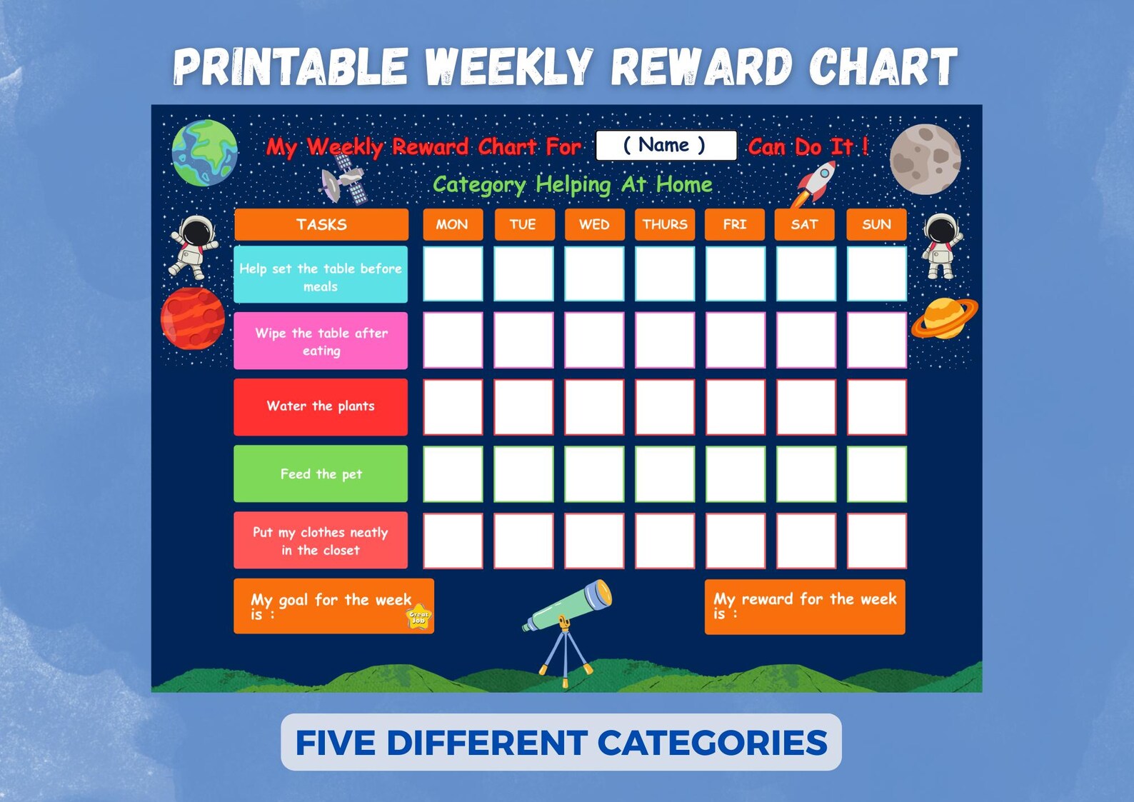 Astronaut Reward Chart for Kids – Space-themed Behavior Tracker ...