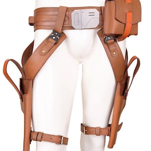 Leather Axe Woves Mandalorian Season 3 Inspired Costume Belt with Double holster 2 pouches