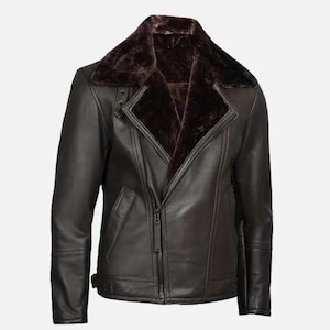 Handmade Shearling Aviator Jacket: Real Sheepskin Leather Bomber Coat