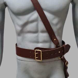 Sam Brown Belt Real Leather | British Army Style Leather Duty Belt | Military-Grade Leather Belt for Men | Durable, Adjustable Tactical Belt