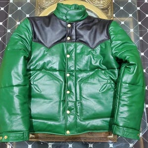 Men&#39;s Puffer Jacket Real Lambskin Leather Quilted Bomber Jacket
