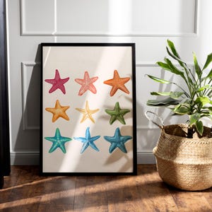 Rainbow Starfish Printable Wall Art, Ocean, Beach, Summer, Beach House, Digital Art, Instant Download