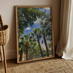 Tropical Palm Trees Art Print, Instant Download Beach Wall Art, Coastal Decor Printable, Palm Tree Digital Painting