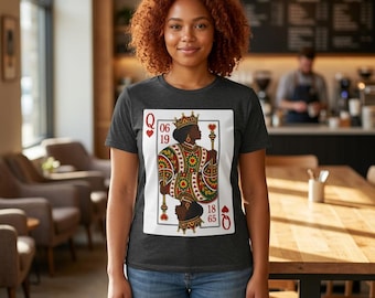 Juneteenth 2026 Queen of Hearts Playing Card tee | Black Queen illustration Pride Power Vintage Shirt
