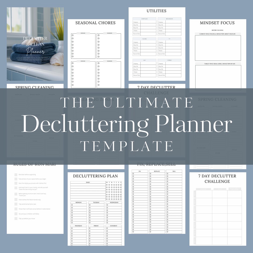 Home Decluttering Planner | Room-by-room Organising Checklist, Cleaning ...