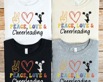 Cheerleader Peace Love Short Sleeve Tee, Cheerleading Squad Shirt, Cheer Team Gift, Cheer Coach Present, Cheer Mom Apparel, Cheer Lovers Tee