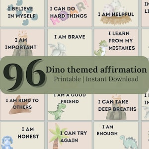Cartões de Afirmação de Dinossauros para Crianças (2 a 5 anos) – 96 Afirmações Positivas em PDF – Confiança Diária e Atenção Plena
