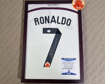 Maglia bianca CR7 autografata - Con/senza cornice, certificata Beckett
