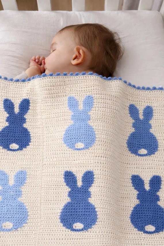 Bunny Baby Blanket Crochet Pattern | Easter Bunny Blanket PDF | Nursery Baby Blanket Pattern | Crochet Blanket | Baby Shower Gift Pattern