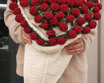 Crochet Rose Blanket Pattern PDF, Floral Round Blanket, Rose Bouquet Throw, Crochet Blanket Pattern, Cottagecore Decor, Instant Download