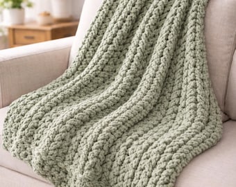 Chunky Knit Blanket Pattern | Easy Ribbed Throw | Beginner Knitting Pattern | Cozy Modern Blanket | DIY Chunky Knit Throw PDF