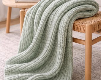 KNIT BLANKET PATTERN - Calm Rhythm Throw - easy, simple, beginner, modern, ribbed, pdf