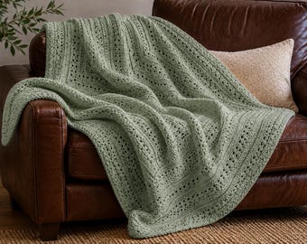 Sage Green Crochet Blanket Pattern PDF, Nordic Afghan Pattern, Puff Stitch Throw, Farmhouse Decor Blanket, Instant Download