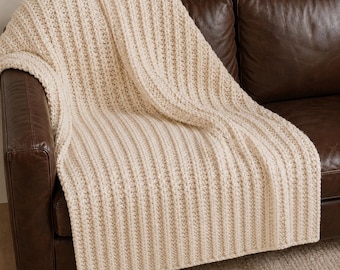 Ivory Ridge Crochet Blanket Pattern PDF, Textured Ribbed Throw, Easy Bulky Yarn Afghan, Beginner Crochet Pattern, Cozy Modern Home Decor