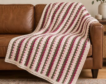 Crochet Blanket Pattern, Rose Garden Throw PDF, Floral Striped Afghan Pattern, Cottagecore Blanket, Instant Download, US Terms