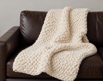 Finger Knit Blanket Pattern PDF, Jumbo Herringbone Throw, No Needles Chunky Blanket Pattern, Beginner Hand Knitting DIY, Easy Cozy Throw