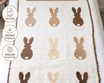 Bunny Baby Blanket Crochet Pattern PDF, Intarsia Bunny Blanket, Nursery Throw, Easter Baby Blanket, Digital Download