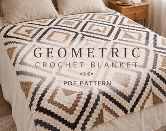 Mosaic Crochet Blanket Pattern PDF, Boho Diamond Throw, Neutral Crochet Blanket, Modern Afghan Pattern, Digital Download
