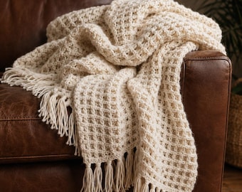Waffle Stitch Crochet Blanket Pattern: Cozy Textured Throw PDF for Confident Beginners