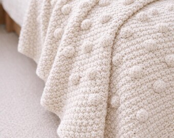 Crochet Bobble Baby Blanket Pattern PDF – Nursery Cloud Dots Throw, Modern Baby Shower Gift, Textured Toddler Blanket 26x31”