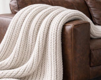 KNIT BLANKET PATTERN - Soft Rhythm Throw - easy, simple, beginner, modern, ribbed, pdf