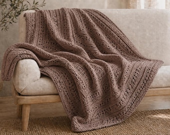 Nordic Crochet Blanket Pattern PDF, Textured Chunky Square Throw, Taupe Brown Afghan, Instant Download, US Crochet Terms