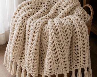 Herringbone Crochet Throw Pattern PDF | Easy Openwork Blanket Pattern | Modern Crochet Throw | Instant Download | Home Decor