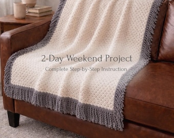 Chunky Crochet Blanket Pattern PDF | Celtic Stitch Throw | Fringe Blanket Pattern | Easy Crochet Pattern | Instant Download